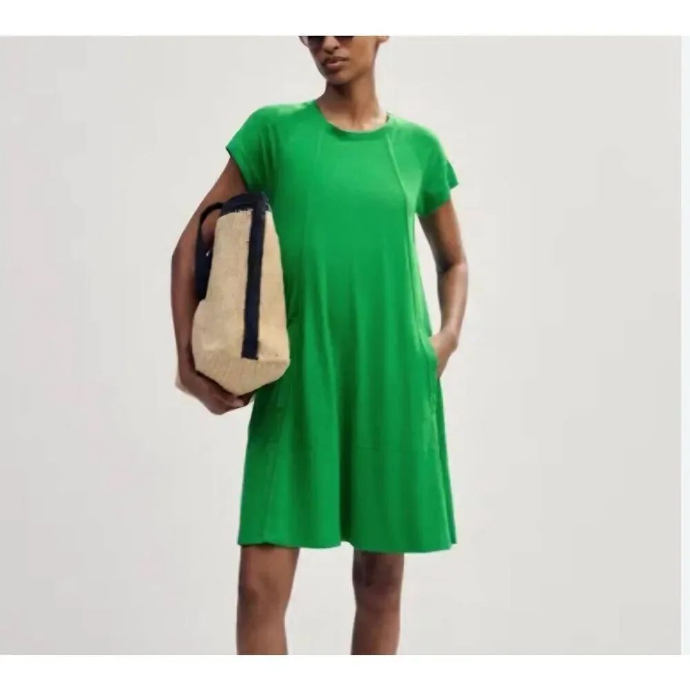 ME+EM SUB JERSEY RAGLAN SEAM SHORT SWING DRESS in green sz 4